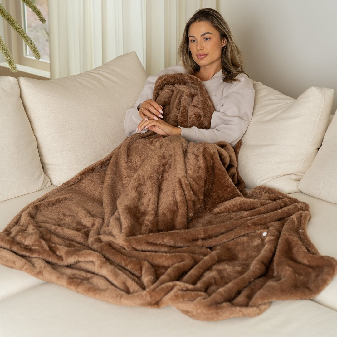 Plaid - Deken met optionele Voetenzak (dankzij drukknopen) - Ultra zachte Fleece - Bruin - 180 x 130 cm